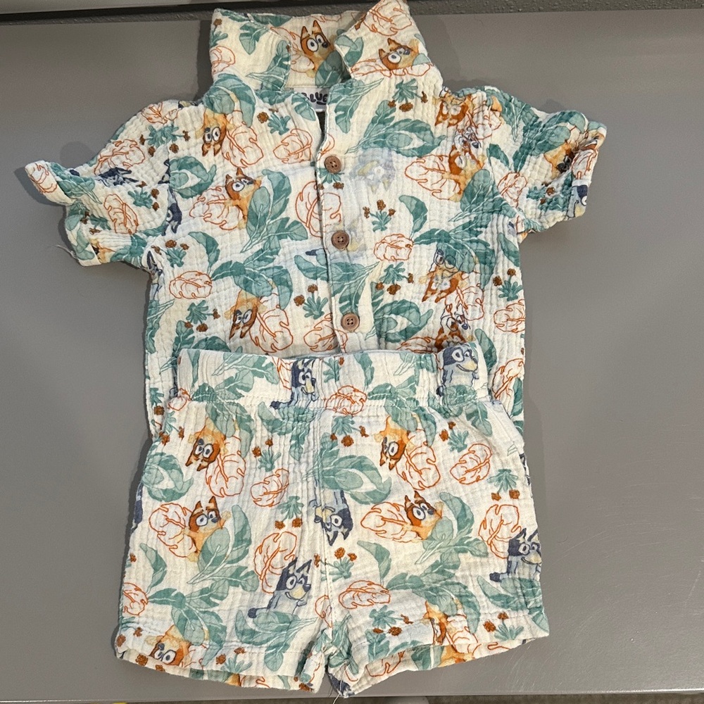 Toddler Short Set with Leaf & Fox Print - White, Green, Orange